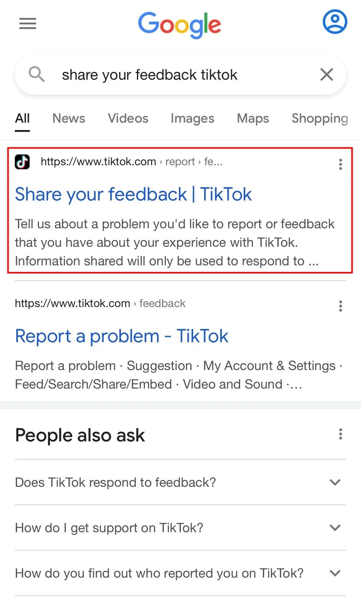 search share your feedback webpage